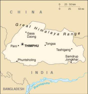 Map Of Bhutan 